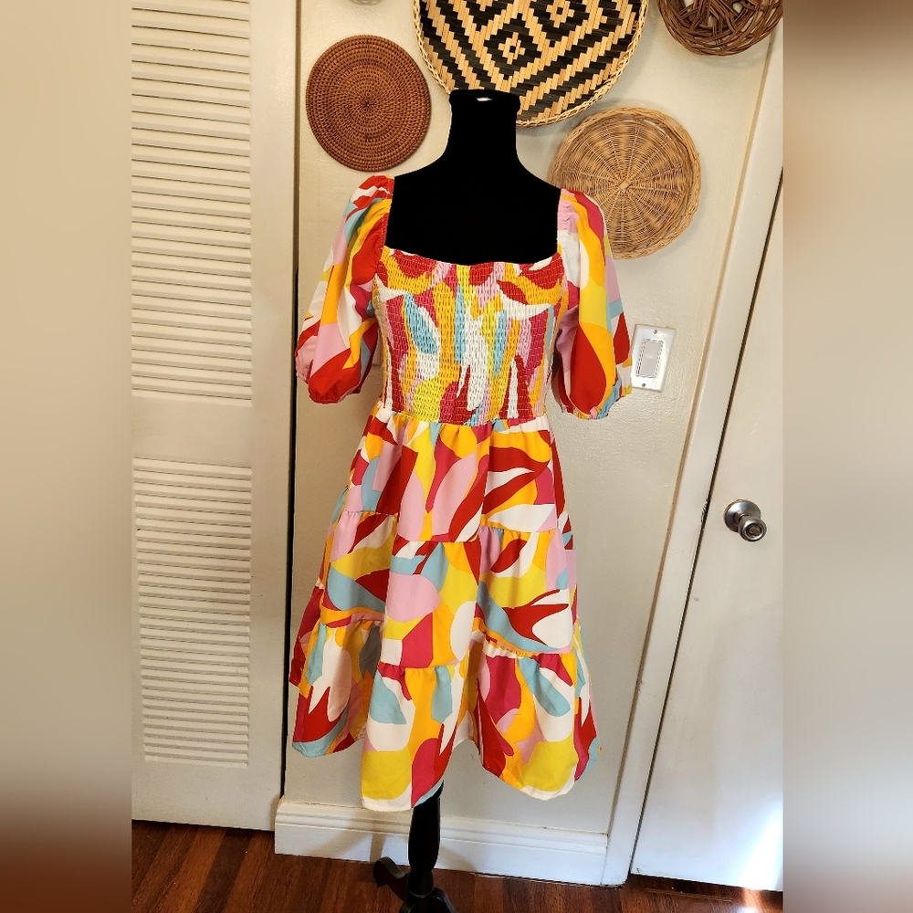 Multicolor Babydoll Tiered Mini Dress - Picture 4 of 10